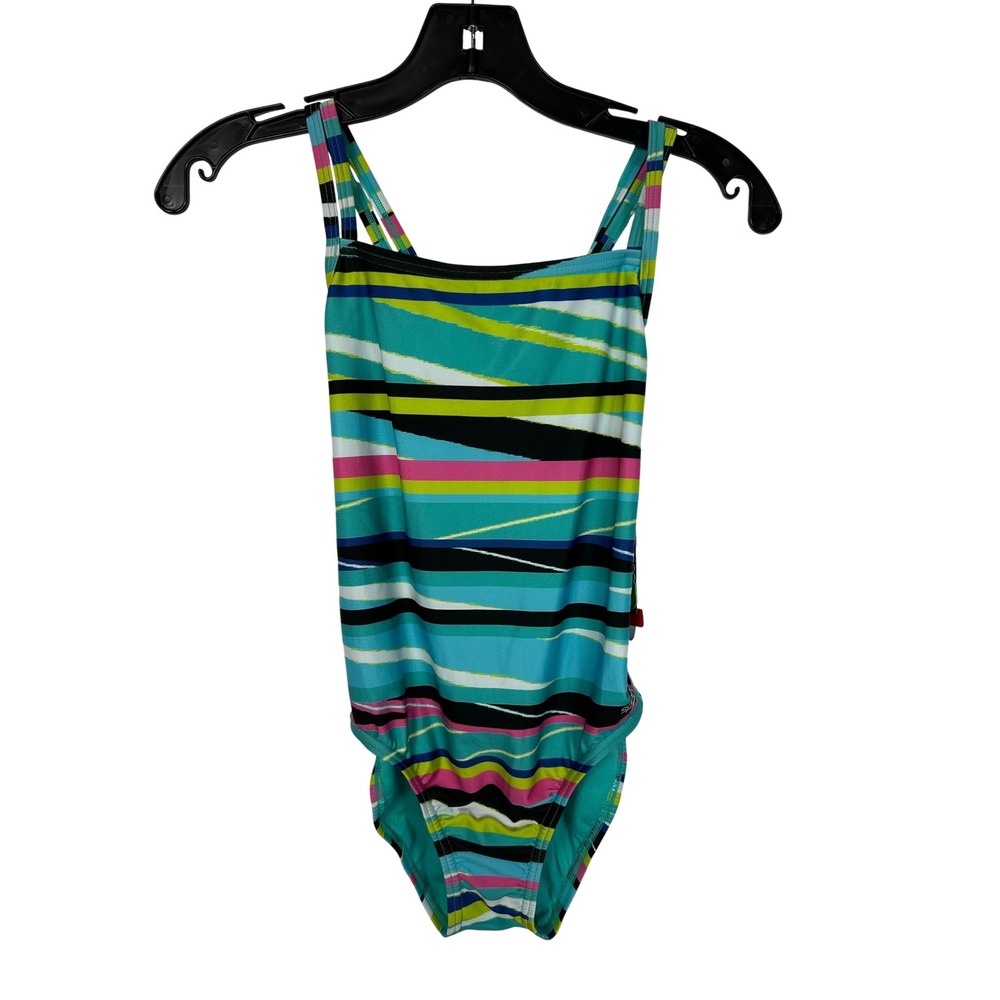 Speedo Party Pattern Striped One Piece Swimsuit Cross Back Multi Color Size 6/32